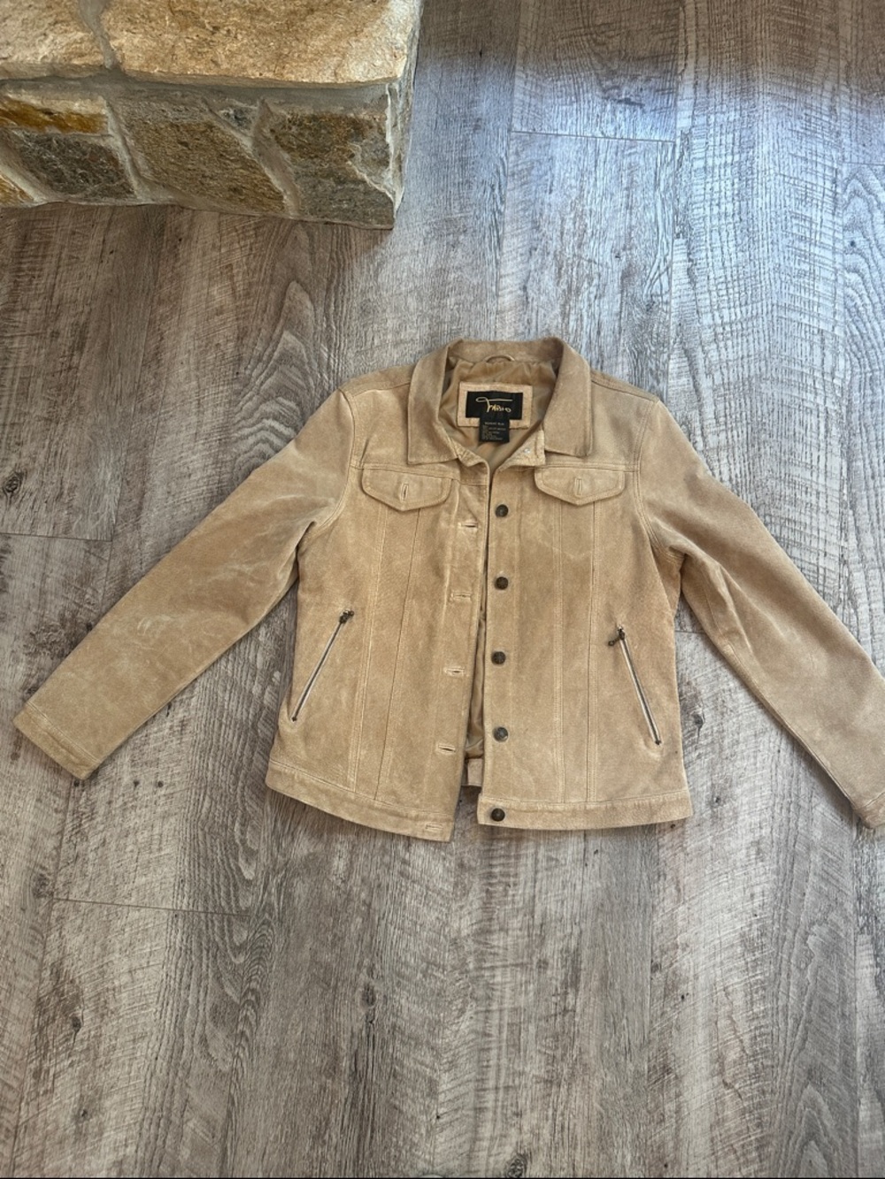 Beige Suede-Look Leather Jacket